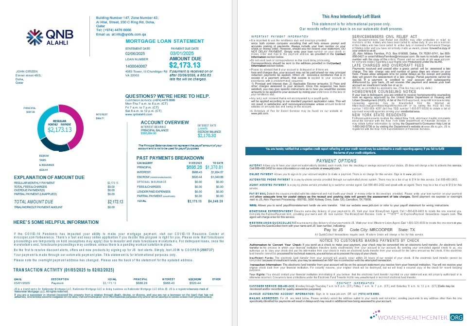 Download Qatar QNB Alahli bank mortgage statement in Word and PDF formats 1 2 Photoshop template